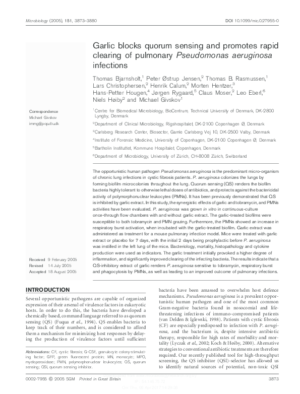 (PDF) Garlic blocks quorum sensing and promotes rapid clearing of