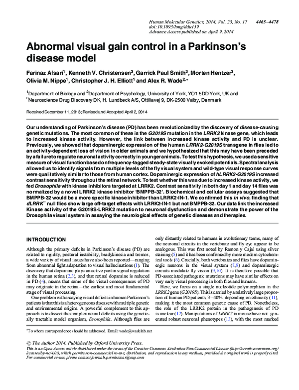 (PDF) Abnormal visual gain control in a Parkinson's Disease model