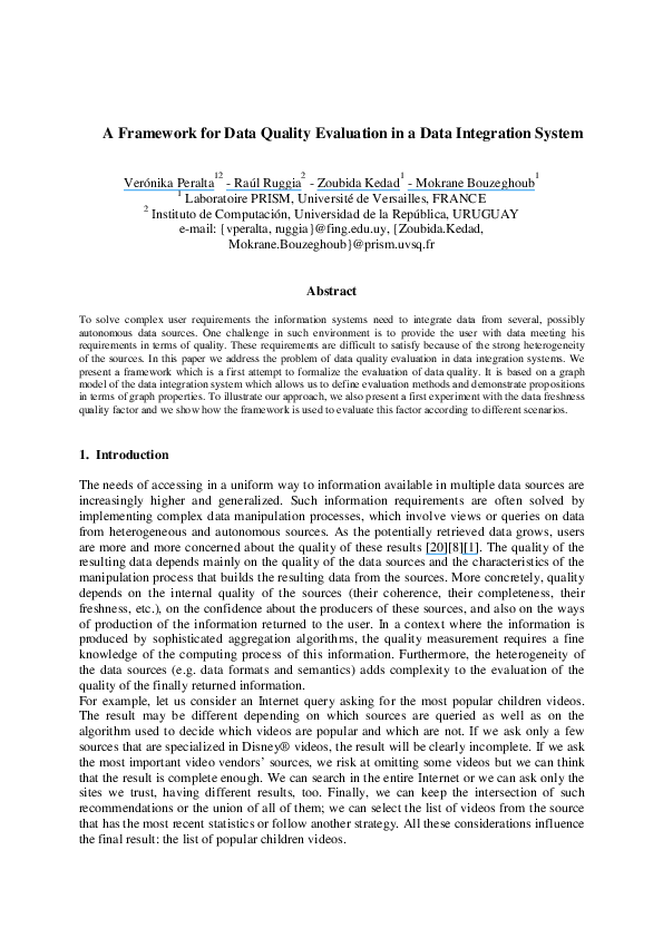 (PDF) A Framework for Data Quality Evaluation in a Data Integration System