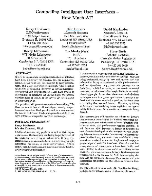 (PDF) Compelling intelligent user interfaces---how much AI?