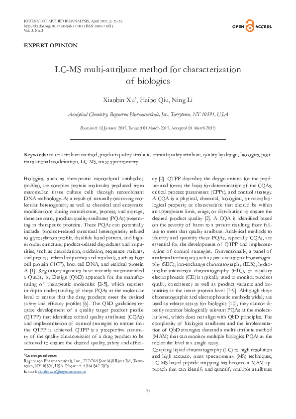 (PDF) LCMS multiattribute method for characterization of biologics