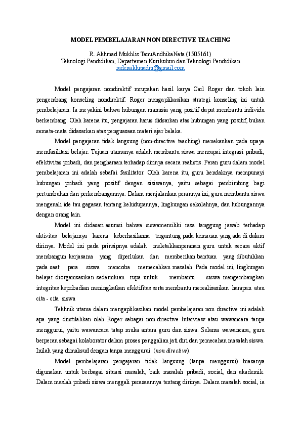 (DOC) Model Pembelajaran Non Directive Teaching