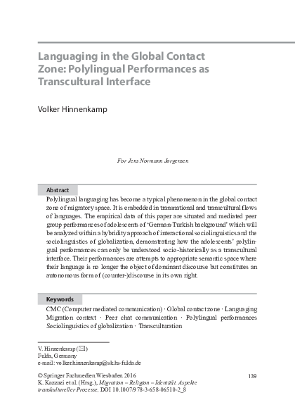 (PDF) Languaging in the Global Contact Zone: Polylingual Performances ...