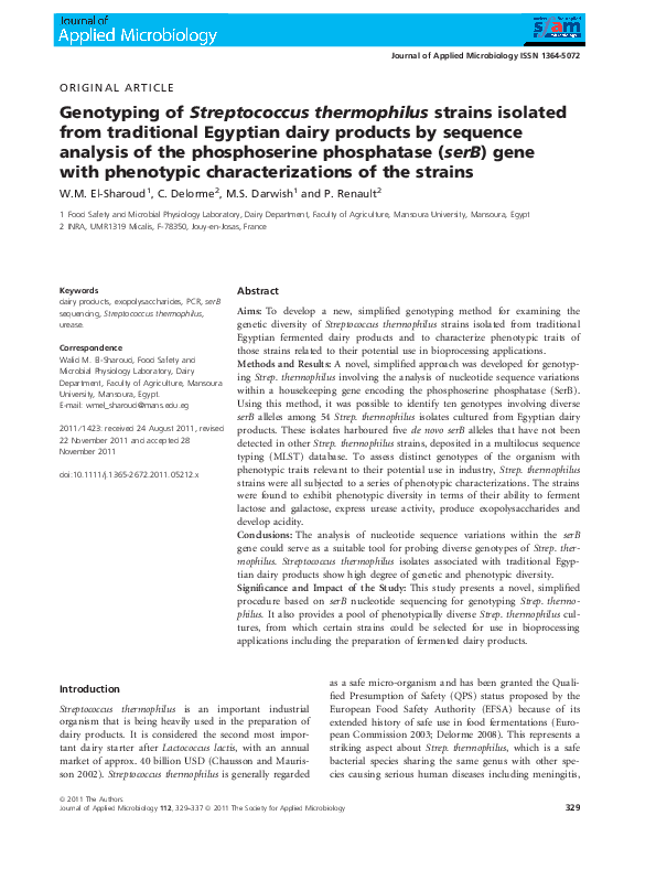 (PDF) Genotyping of Streptococcus thermophilus strains isolated from ...