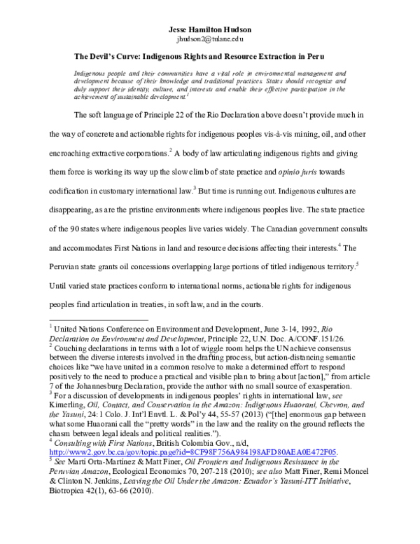(PDF) The Devil's Curve: Indigenous Rights and Resource Extraction in Peru