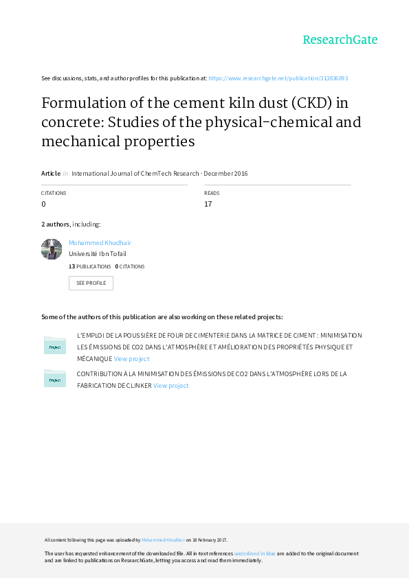 (PDF) Formulation of the cement kiln dust (CKD) in concrete Studies of