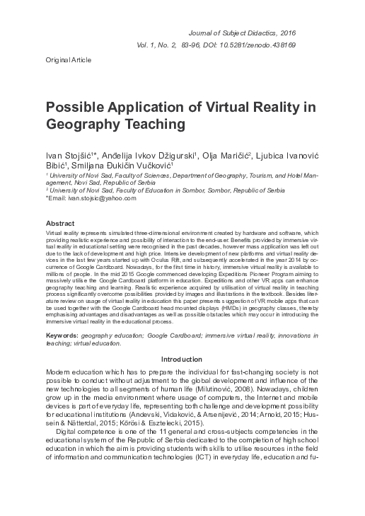 (PDF) Possible Application of Virtual Reality in Geography Teaching