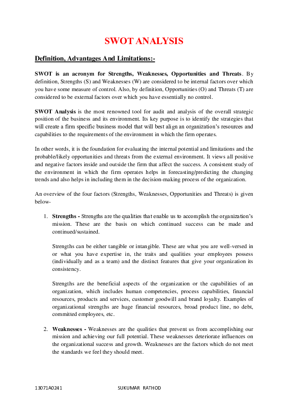 Swot analysis case study exercise image