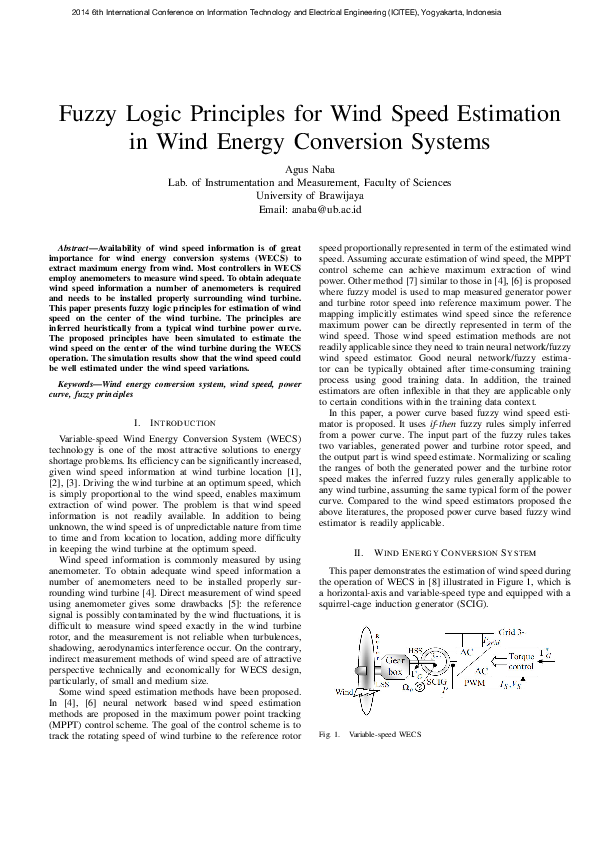 (PDF) Fuzzy Logic Principles for Wind Speed Estimation in Wind Energy ...