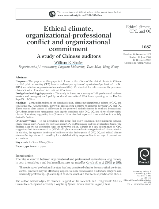 (PDF) Ethical climate, organizational-professional conflict and ...