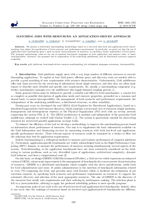 (PDF) Matching Jobs with Resources: an application-driven approach