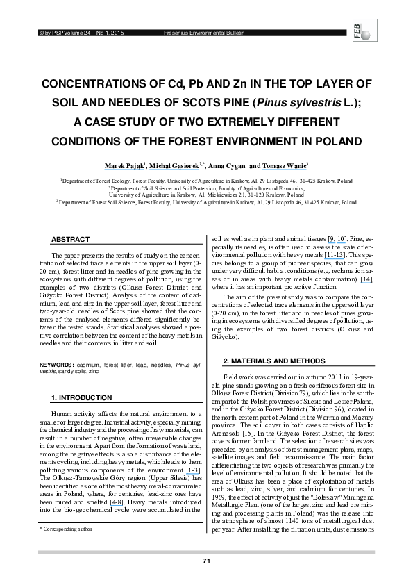 (PDF) CONCENTRATIONS OF Cd, Pb AND Zn IN THE TOP LAYER OF SOIL AND ...