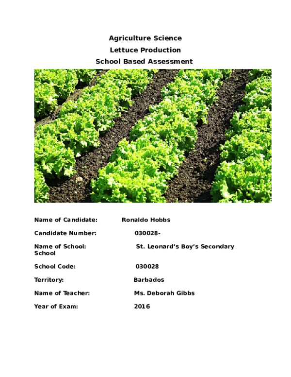 (DOC) Agriculture Science Lettuce Production School Based Assessment
