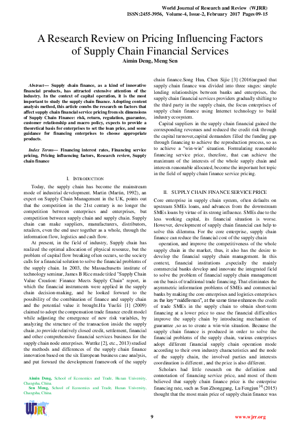 (PDF) A Research Review on Pricing Influencing Factors of Supply Chain ...