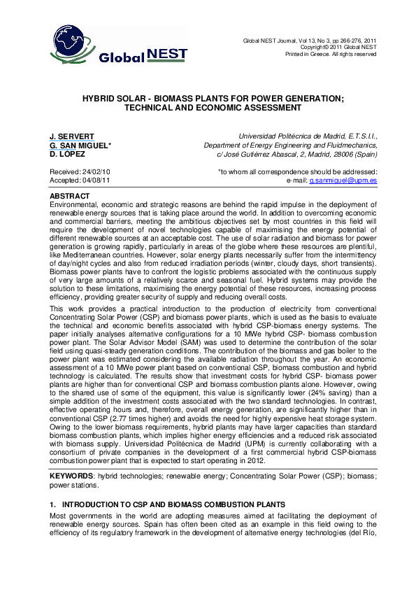 (PDF) Hybrid solarbiomass plants for power generation; technical and