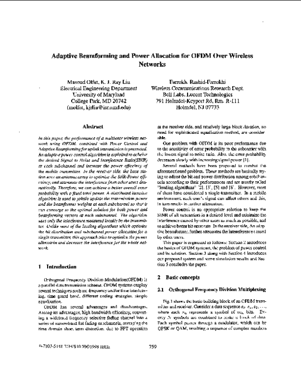 (PDF) Adaptive beamforming and power allocation for OFDM over wireless ...