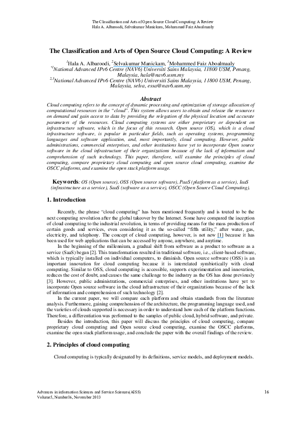 (PDF) The Classification and Arts of Open Source Cloud Computing: A Review