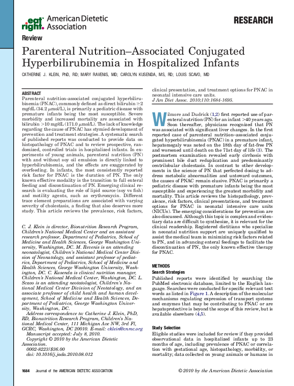 Pdf Parenteral Nutrition Associated Conjugated Hyperbilirubinemia In Hospitalized Infants Mary Revenis Academia Edu