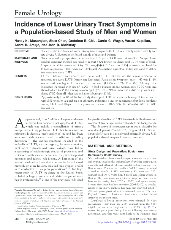 Incidence of Lower Urinary Tract Symptoms in a Population-based Study of Men and Women