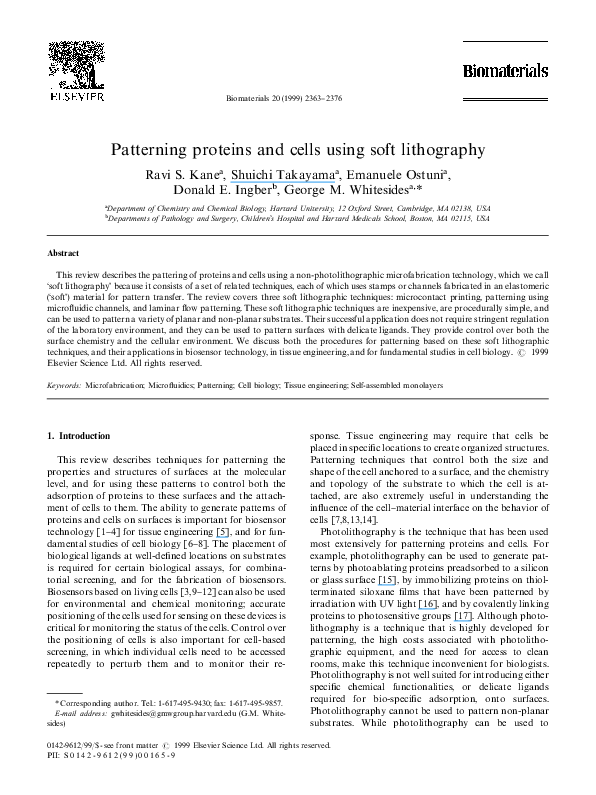 (PDF) Patterning proteins and cells using soft lithography