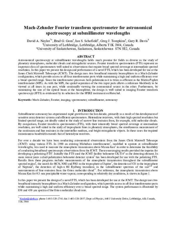 (PDF) Mach-Zehnder Fourier transform spectrometer for astronomical ...