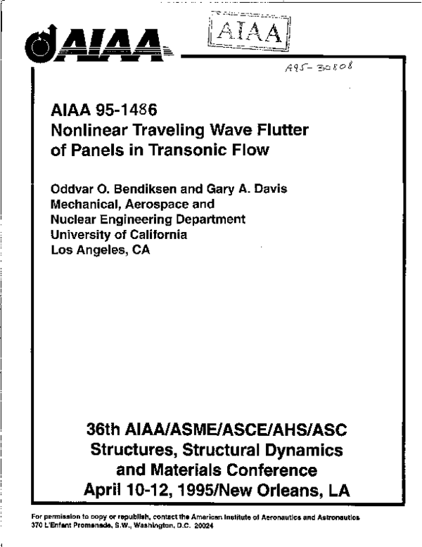(PDF) Nonlinear traveling wave flutter of panels in transonic flow