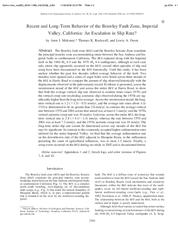 (PDF) Recent and Long-Term Behavior of the Brawley Fault Zone, Imperial ...
