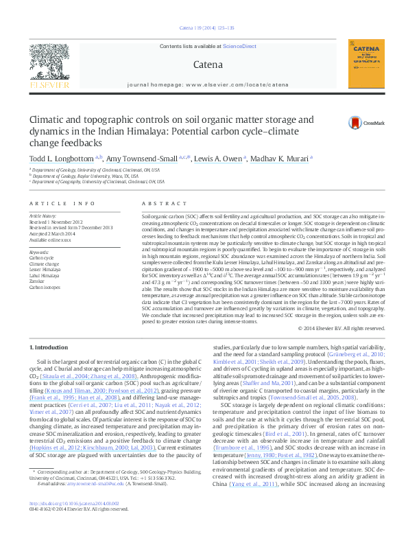 (PDF) Climatic and topographic controls on soil organic matter storage ...