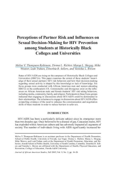 (PDF) Perceptions of partner risk and influences on sexual decision ...
