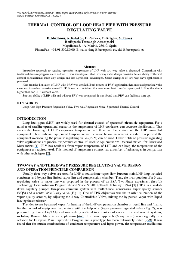 (PDF) Thermal Control of Loop Heat Pipe with Pressure Regulating Valve