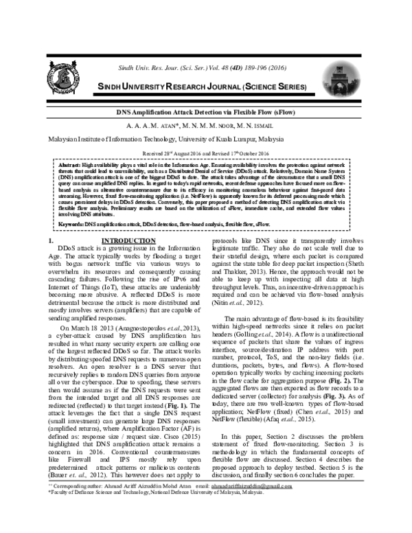 (PDF) DNS Amplification Attack Detection via Flexible Flow (sFlow