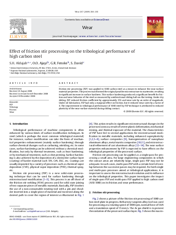 (PDF) Effect of friction stir processing on the tribological ...