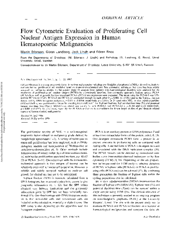 (PDF) Flow Cytometric Evaluation of Proliferating Cell Nuclear Antigen ...