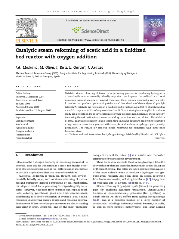 (PDF) Catalytic steam reforming of acetic acid in a fluidized bed ...