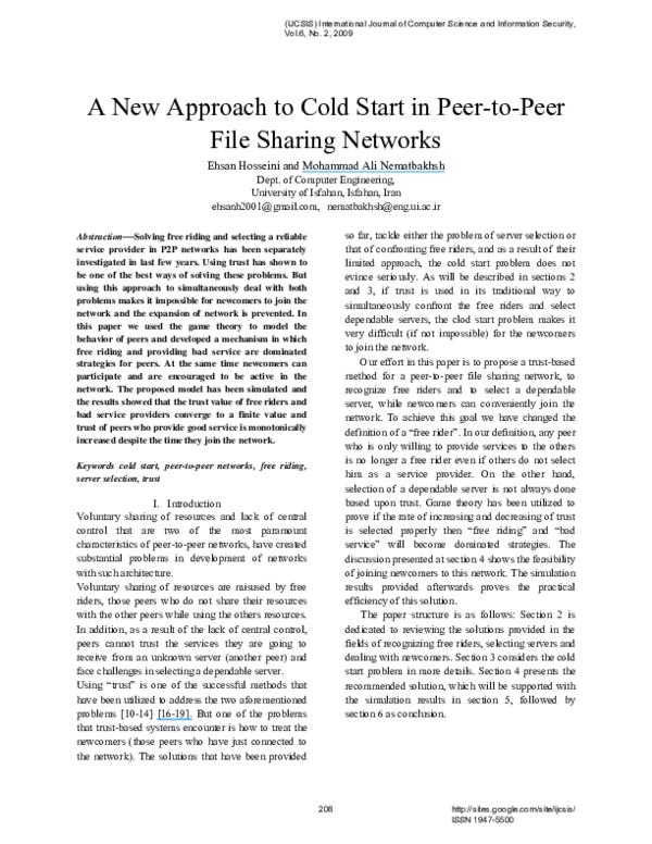 (PDF) A New Approach to Cold Start in Peer to Peer File Sharing ...