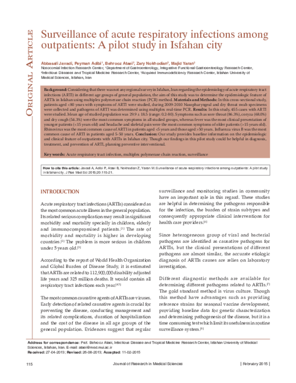 (PDF) Surveillance of acute respiratory infections among outpatients: A ...