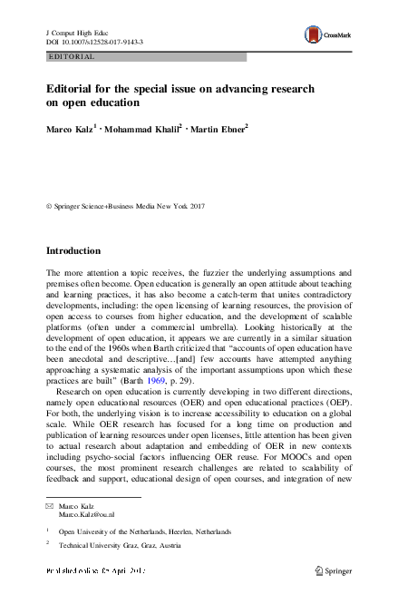 (PDF) Editorial for the special issue on advancing research on open ...