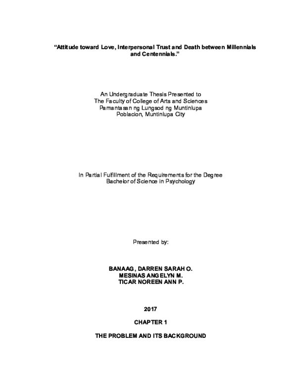 Doc Attitude Toward Love Interperonal Trust And Death Between Millennials And Centennials Darren Banaag Academia Edu