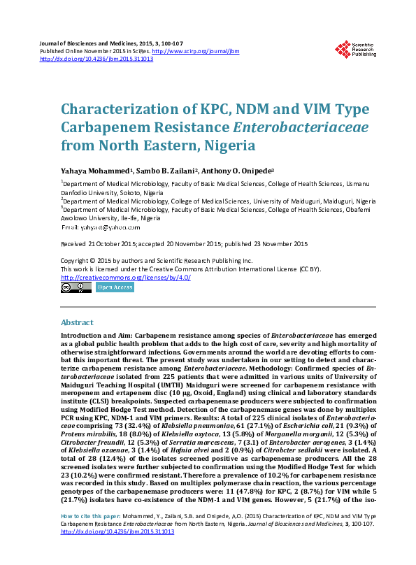 (PDF) Characterization of KPC, NDM and VIM Type Carbapenem Resistance ...