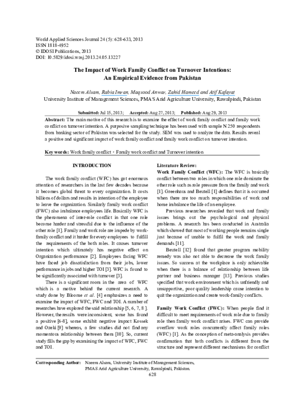 (PDF) The Impact of Work Family Conflict on Turnover Intentions: An ...