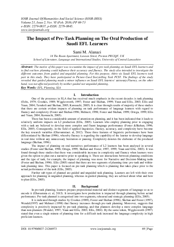 (PDF) The Impact of Pre-Task Planning on The Oral Production of Saudi ...