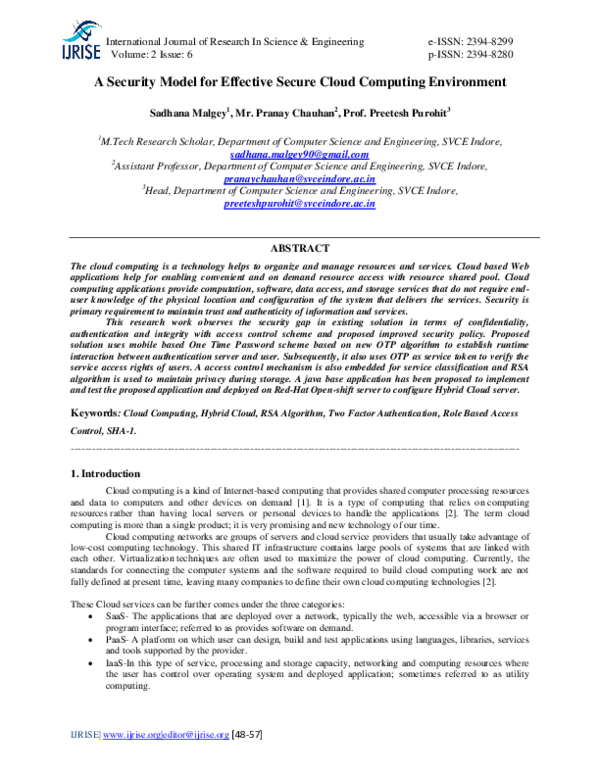 (PDF) A Security Model for Effective Secure Cloud Computing Environment