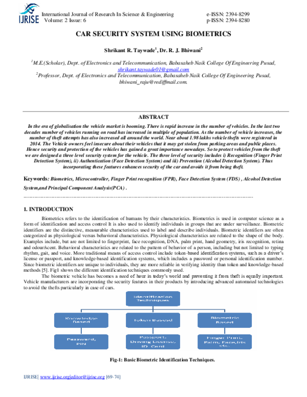(PDF) CAR SECURITY SYSTEM USING BIOMETRICS IJRISE Journal Academia.edu