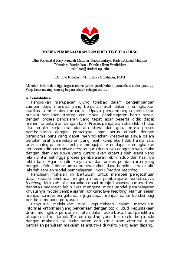 (DOC) MODEL PEMBELAJARAN NON DIRECTIVE TEACHING