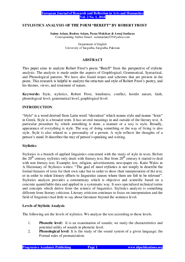 (PDF) STYLISTICS ANALYSIS OF THE POEM 