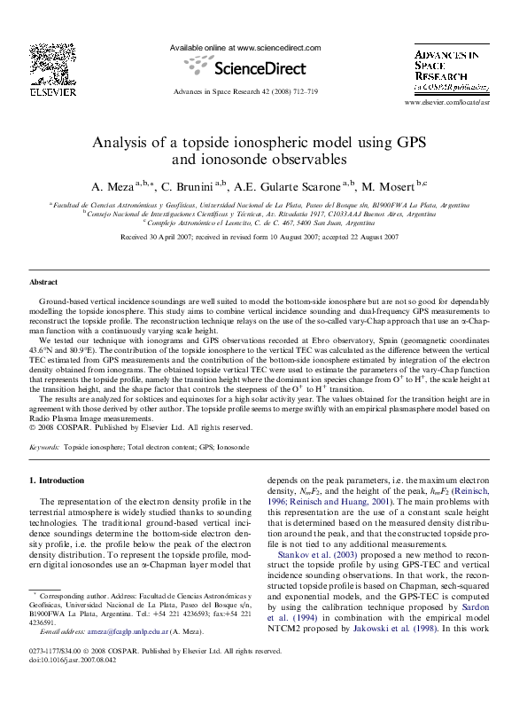 (PDF) Analysis of a topside ionospheric model using GPS and ionosonde ...