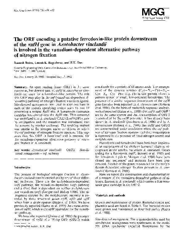 (PDF) The ORF encoding a putative ferredoxin-like protein downstream of ...