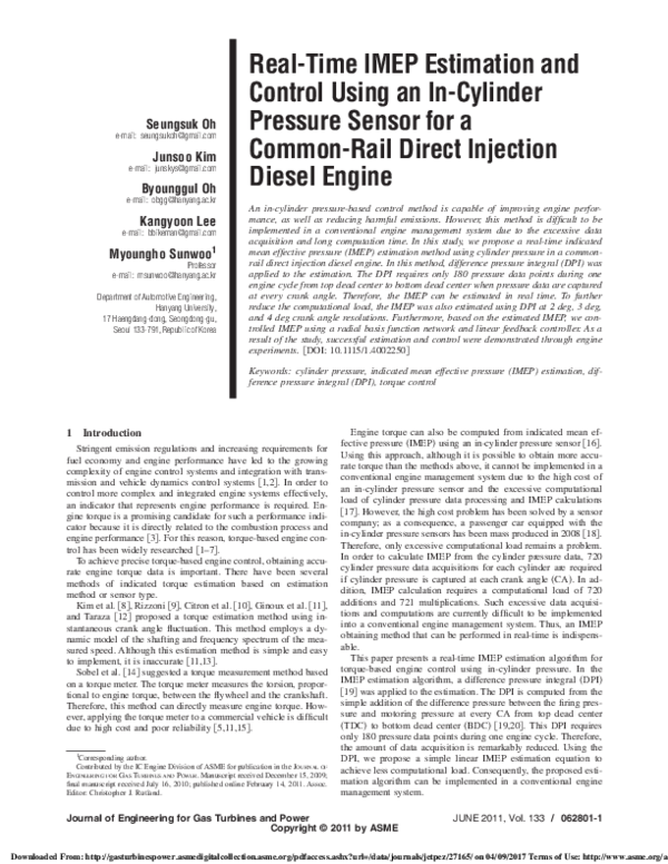 (PDF) Seungsuk Oh Myoungho Sunwoo 1 Real-Time IMEP Estimation and ...