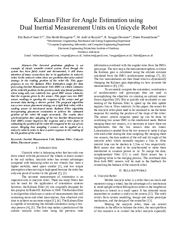 (PDF) Kalman Filter for Angle Estimation using Dual Inertial ...