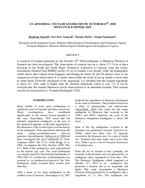 (PDF) AN ABNORMAL TSUNAMI GENERATED BY OCTOBER 25 th , 2010 MENTAWAI